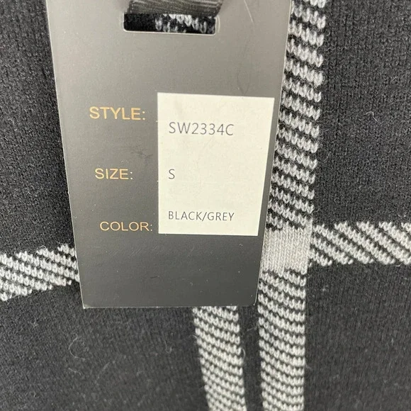 Rain Windowpane Open Front Sweater Jacket In Black Gray Size Small New - Picture 9 of 10